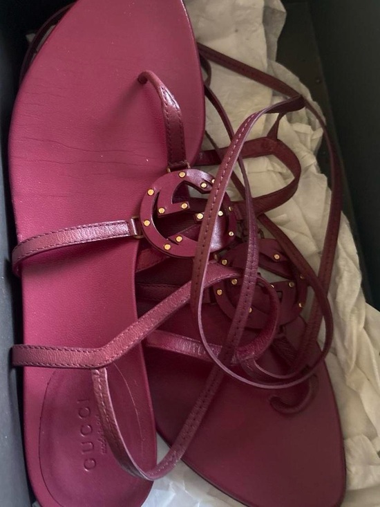 Gucci Shoes - Gucci Women's Bordeaux Strappy Logo Lace-Up Sandals